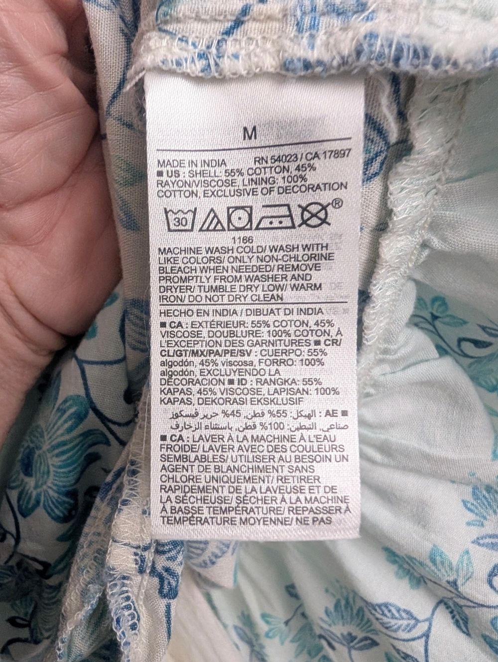 Old Navy Puff-Sleeve Printed Mini Swing Dress Medium Blue Blossoms - Picture 7 of 7
